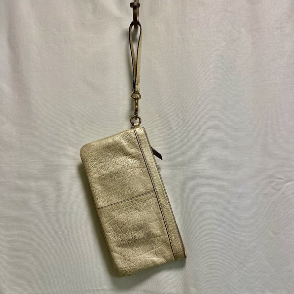 COACH Platinum Gold Metallic Lg Leather Wristlet Clutch 13276 Evening Formal Y2K - Picture 9 of 16